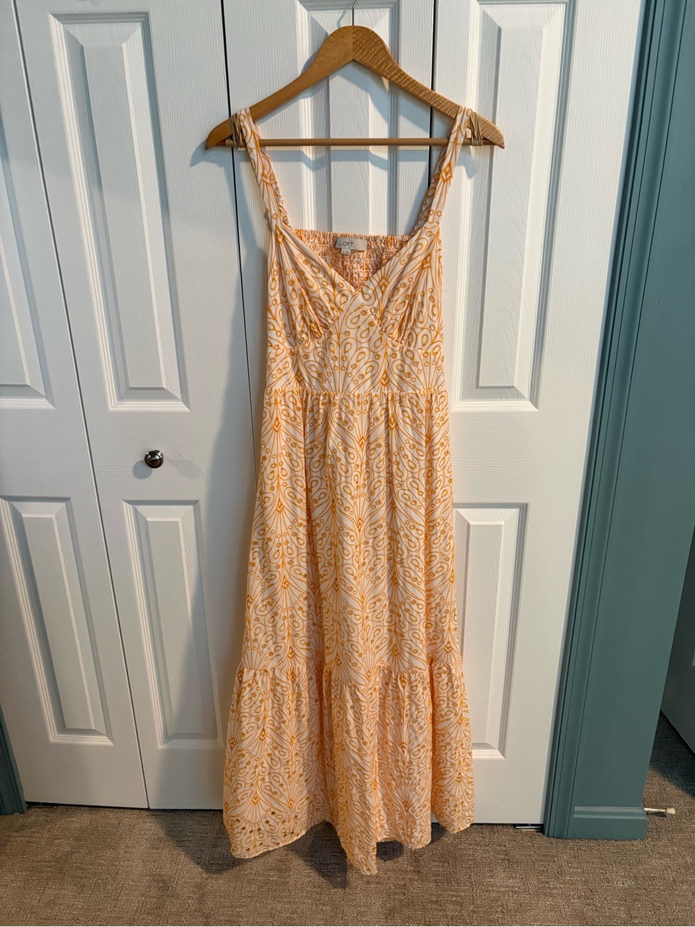 Loft orange and white eyelet maxi dress